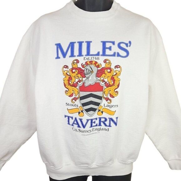 Miles Tavern Sweatshirt Vintage 90s Surrey England Pub Made In USA Mens Large - Picture 1 of 6